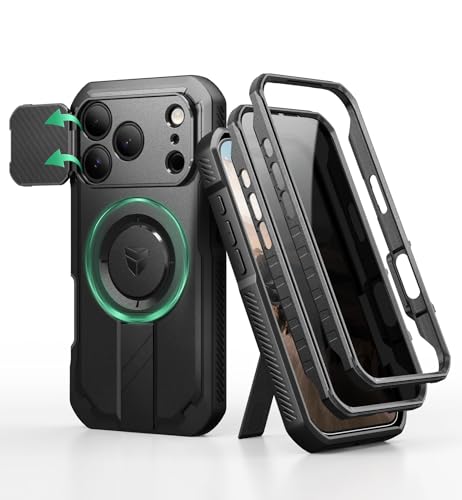 Image of Dexnor for iPhone 17 Pro Case with Privacy Screen Protector, [2 Front Frame & Built-in Flip Camera Cover & Kickstand], Compatible Wireless Charging, Heavy-Duty Rugged Shockproof Case, 6.3 inch Black