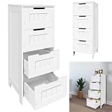 Armario de almacenamiento de baño con 4 cajones, impermeable, material PVC, armario esquinero independiente para dormitorio y cocina, color blanco