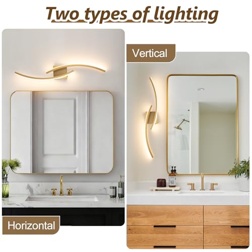Image of Hardwired Modern LED Wall Light Fixtures, 3000~6000K Modern 5CCT Wall Sconce for Living Room, 31.5IN Indoor Wall Lights Gold Bathroom Light for Bedroom, Hallway, Bedside