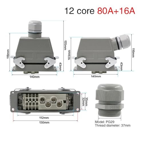 Conector rectangular impermeable HDC-HK-4/8 de 12 pines 500V para industria 3