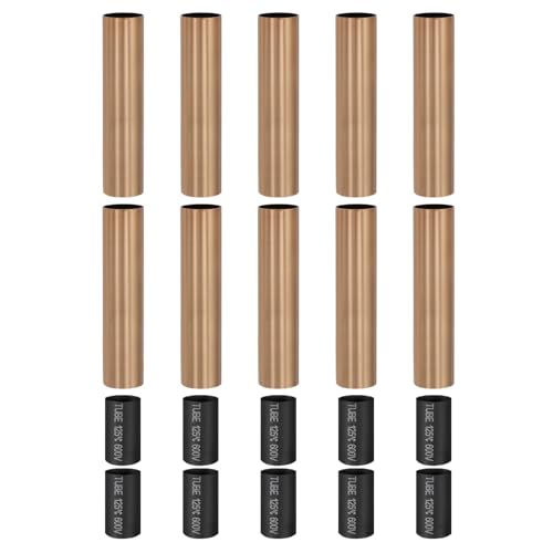 PATIKIL 4" Tall Candle Covers Sleeves, 10Pcs Metal E12 Chandelier Socket Sleeves with Insulation Heat Shrinkable Flame Retardant Tube Bulb Light Base Holder for Lamps, Red Bronze