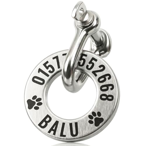 TMT Hundemarke mit Gravur Edelstahl Hunde Anhänger, wetterfest, Hundehalsband mit Namen und Telefonnummer, Hundemarke personalisiert mit Symbolen
