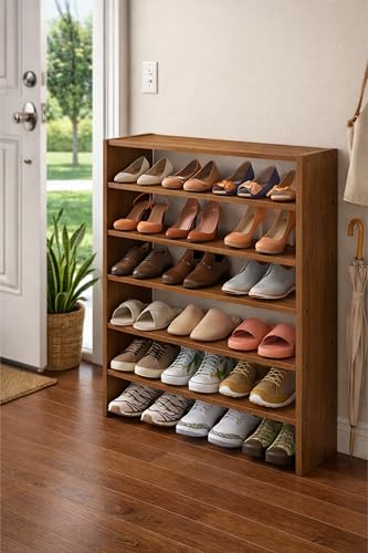Image of Enigmatic Woodworks Wooden Shoe Rack for Home, Shoes Chappal Slippers Organizer Stand, Small Shoerack Organiser DIY (Do it Yourself) (SR-6T Walnut)