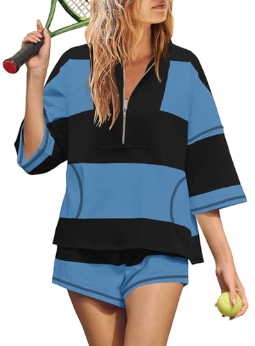 Yanekop Womens 2 Piece Outfits Summer Striped Lounge Set Two