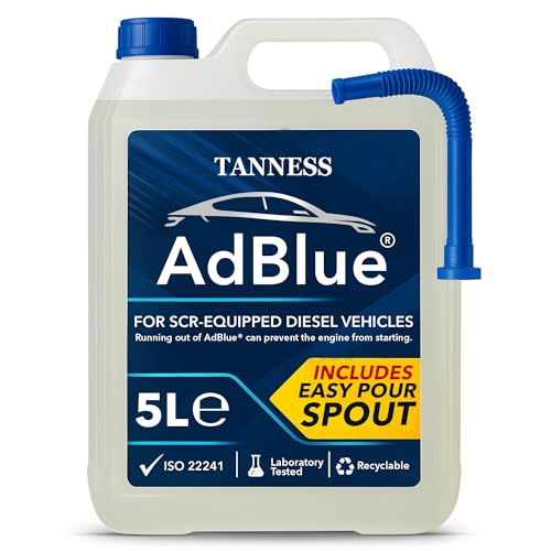 TANNESS Ad Blue 5L with Nozzle - Easy Pour Diesel Exhaust Fluid for Cars Vans & Lorries - Spill-Free Add Blue Liquid for Diesel Vehicles with SCR Systems Reliable Solution for Emission Control