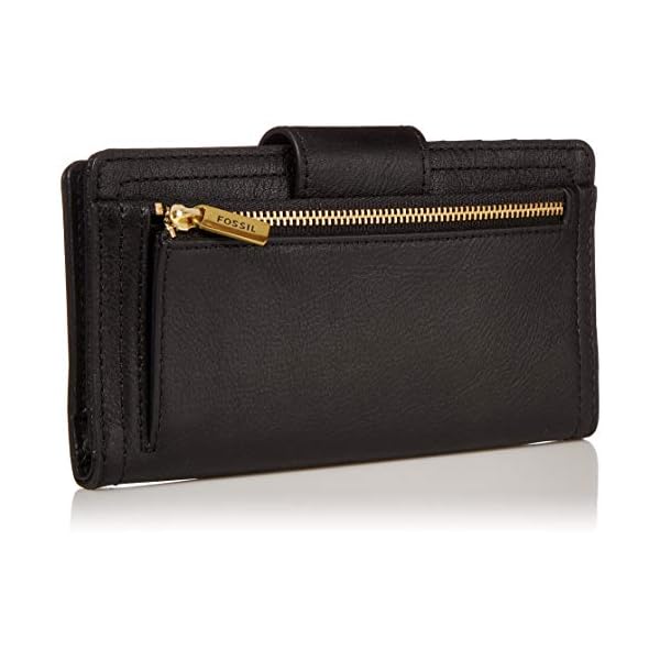Fossil Women's Logan Leather Wallet RFID Blocking Tab Clutch, Black (Model: SL7830001)