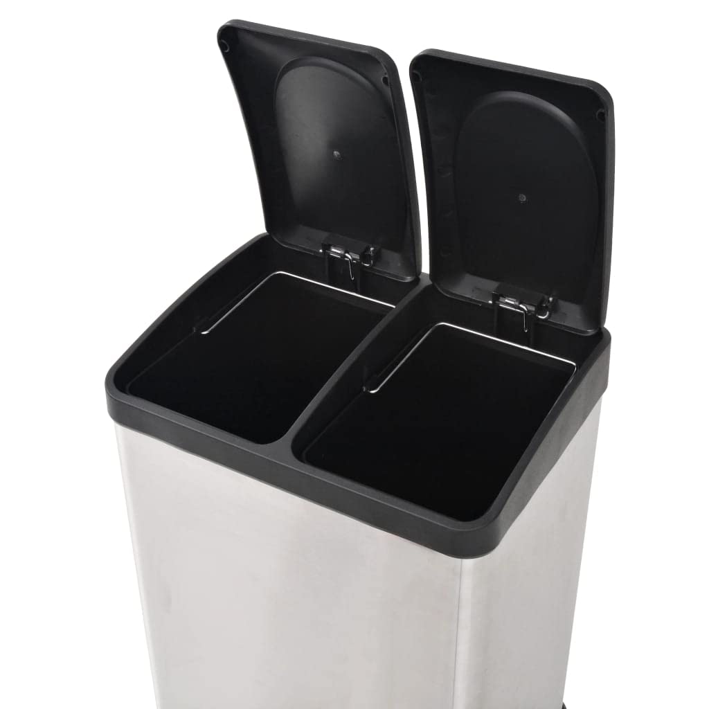 Kosz z pedałem z recyklingu ze stali nierdzewnej o pojemności 36 l, 2 pojemniki wewnętrzne, oznaczone kolorami do sortowania, pokrywa z pedałem, bezzapachowa, do kuchni, biura, gospodarstwa domowego i