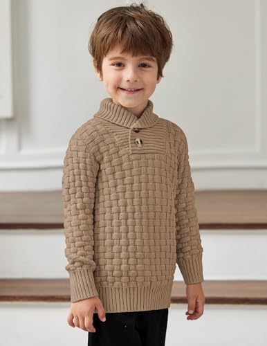 Arshiner Boys Crewneck Long Sleeve Textured Ribbed Edge Pullover Sweaters Button Up Knitted Sweater Tops2