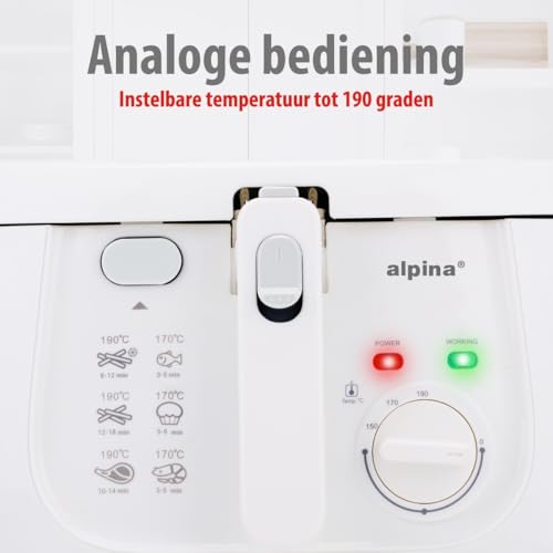 Alpina Friteuse, frituurpan, 1800 watt, 2,5 l, alles 190 °C, wit - Afbeelding 5