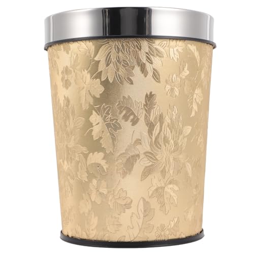 Healeved Cubo de Basura Retro Pequeño 6L sin Tapa de Acero Inoxidable Aro Dorado Contenedor de Residuos Práctico y Decorativo para Hogar Oficina y Sala de Estar Patrón Único