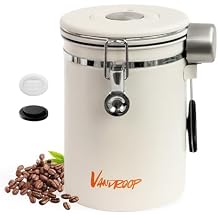 Vandroop 22oz Coffee Canister, Stainless Steel Airtight Coffee Containers for Coffee Bean Storage, Ground Coffee Storage with Date Tracker & Measuring ScoopCream White