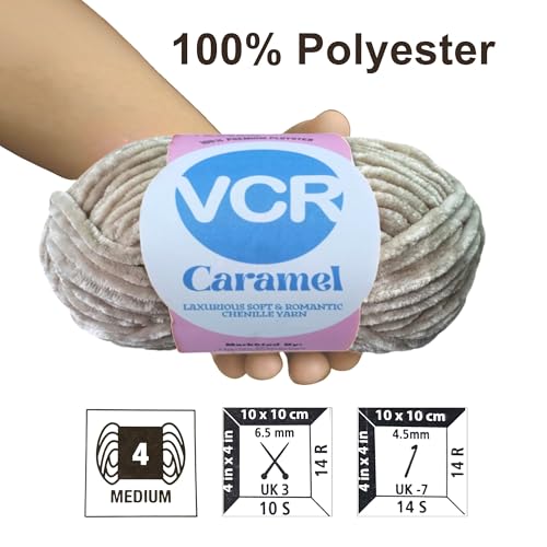 Image of VCR Clean Beige Caramel Yarn, 100 Grams Hank, 115 Meters Length, Premium Polyester Ball for Crochet and Knitting, Soft Crosia Threads, Pack of 1 Yarn, Suitable for DIY Crafts