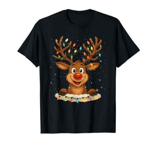 Rentier Pullover mit leuchtender Nase 23 Rentier Rote Nase Weihnachtsshirt Damen Herren Kinder T-Shirt