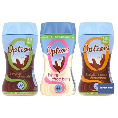Options Hot Chocolate Bundle - White Choc Berry, Belgian Choc Mint & Belgian Chocolate Salted Caramel 220g (3 Pack) - Creamy Instant Hot Cocoa Drink Mix