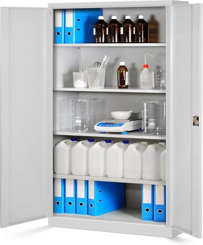 Jan Nowak Metallschrank Jan II 185 x 115 x 40 cm - Aktenschrank abschließbar mit 2 Türen, Mehrzweckschrank mit 5 Ebenen, Büroschrank aus Stahlschrank mit Pulverbeschichtung - Grau