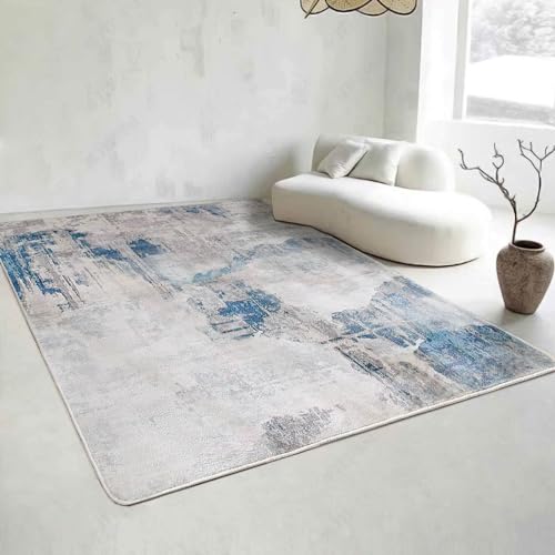 Fenisonavy Rugs Living Room Grey Area Rugs for Bedroom Modern Abstract Rug Large Short Pile Rugs Carpet Non-Slip Soft Living Room Rugs Room Decor (Lake Blue/Grey/Beige - Image 3