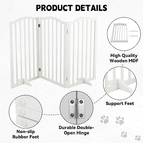 The Fellie Absperrgitter Hund H82cm, Freistehendes Schutzgitter mit Füßen,Kindergitter Klappbar, Holz Hundegitter Treppe, Absperrgitter für Häuser, Türöffnungen, Treppenschutzgitter ohne Bohren, Weiß