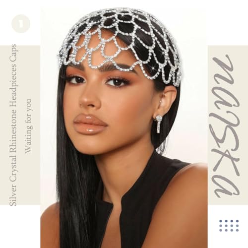 NAISKA Silver Crystal Rhinestone Headpieces Cap Vintage 1920s Mesh Head Chain Wedding Bridal Flapper Headband Gatsby Roaring Party Prom Custome Hair Accessoris for Women and Girls by NAISKA - Used condition - Image 7