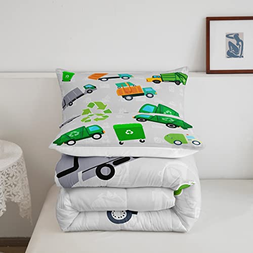 Image of Feelyou Green Garbage Truck Comforter Set for Kids Boys Girls Teens
