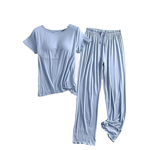 Pyjamas pour femmes décontractées en coton avec pantalon à volants de nuit