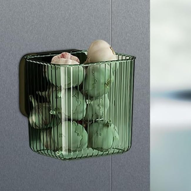 Garlic Ginger Storage Box Seasoning Rack Wall Mounted Hanging Fridge Container Spice Organizer for Farmhouse, Green
