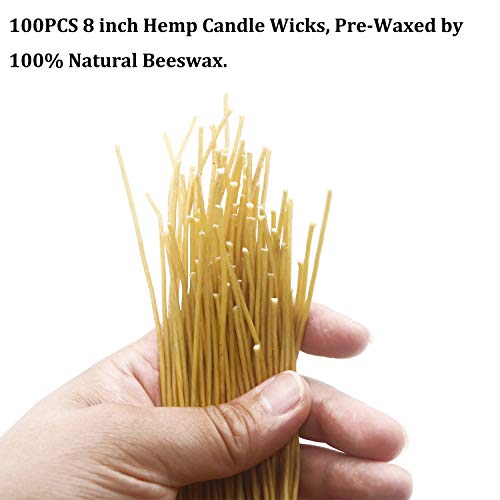 Milivixay 8 Inch Hemp Wick,100 Piece Hemp Candle Wicks, Pre-Waxed By 100% Natural Beeswax & Tabbed, Beeswax Wicks For Candle Making. #TOP4