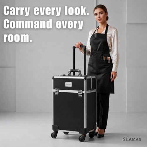 Image of SHAMAX Professional Rolling Makeup Case, Cosmetic Organizer Trolley, MUA & Salon Artist Storage Vanity Locks - Trolley for Hairdressers, Salons, Beauty Lovers - 360 Universal Wheels (3599 /BS)