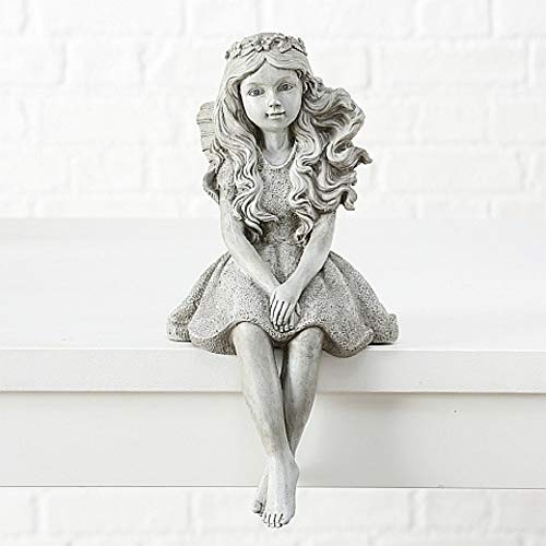 Preisvergleich Produktbild CasaJame Kantenhocker Gartenelfe Fee Elfe H39cm Kunstharz grau