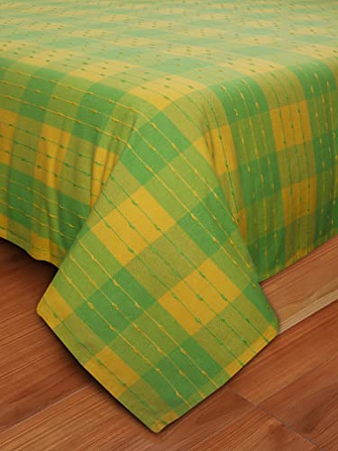Image of AIRWILL, 200GSM Handloom Cotton Double Bedsheet with 2 Pillow Covers (Beast Green)