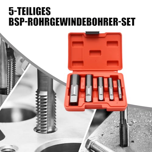 Ollanoos 5-teiliges NPT-Rohrgewindebohrer-Set, 1/8 Zoll, 1/4 Zoll,3/8 Zoll, 1/2 Zoll, 3/4 Zoll, Gewindeformer aus Kohlenstoffstahl, Rohrgewinde-Reparaturwerkzeug