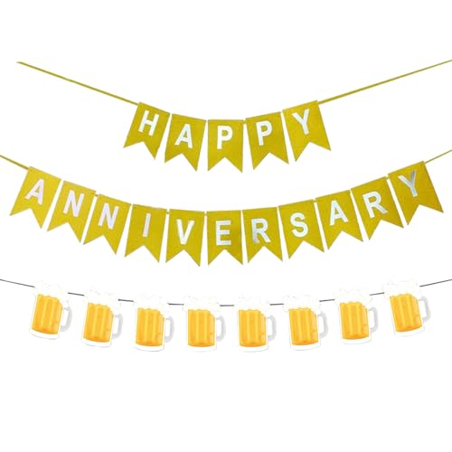 Image of Beer Birthday Banner for Beer Party and Birthday Wedding Party Supplies (Light Yellow+Gold)