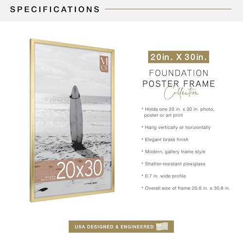 Image of MCS Foundation 20x30 Poster Frame Traditional Brass, Vertical & Horizontal Wall Hanging Large Picture Frame for Photos, Posters & Art Prints (1-Pack)