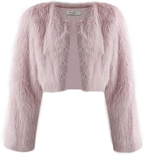 Amazhiyu Pelzmantel Damen, Felljacke Kurz Kunstfell Jacke Kunstpelz Mantel, Plüsch Pelzjacke Fleecemantel Langarm Faux Fur Coat, Wintermantel Jacken Offenem Kragen, Rosa, L