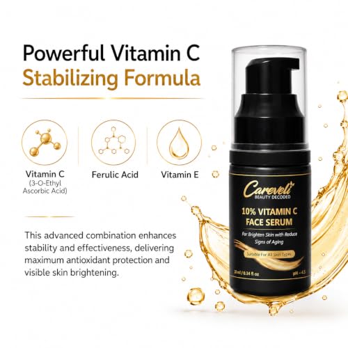 Image of 10% Vitamin C Face Serum with 5% Niacinamide, 1% Hyaluronic Acid, 0.5% Ferulic Acid & 0.1% Vitamin E | Face Serum for Glowing Skin, Dark Spots Appearance, Uneven Skin Tone & Hydration | Lightweight & Non-Sticky (10 ml)