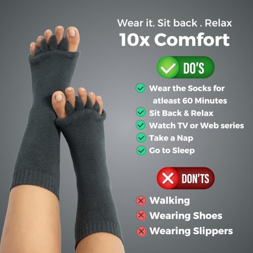 Image of DIRTS Foot Alignment Socks 5 Toe seprator -Easing Bunion, Plantar Fasciitis, Hammer Toes, and Pain Relief |- Size UK6-9 (Grey, M)
