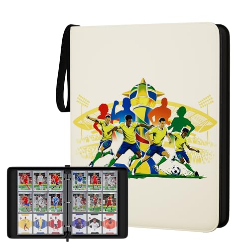 Image of Kabinka 9-Pocket Soccer Card Binder, 2025-2026 Soccer Trading Cards Binder Fits 900 Cards with 50 Removable Double-Sided Sleeves, Waterproof PU Card Albums for Soccer Fans