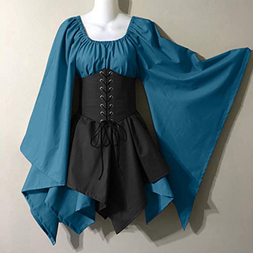 Gibobby Fantasia medieval feminina, vestido renascentista com babados, manga bufante, ombro de fora,