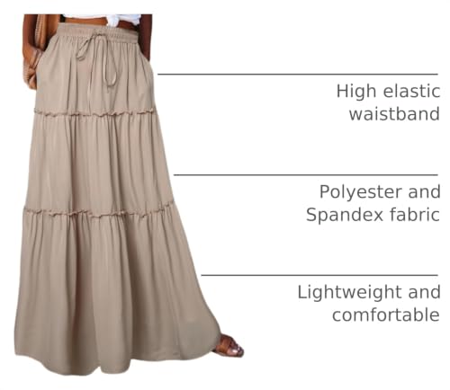 Image of Happy Sailed Womens Floral Print Boho Maxi Skirt Elastic High Waist Pleated Ruffle Flowy Long Skirts S-XL