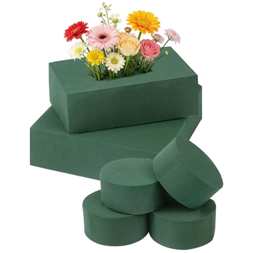 Nwvuop 7Pcs Floral Foam Blocks Round for Flower Arrangements - 2 Sizes (14×8×4.5cm, 8×8×4cm)