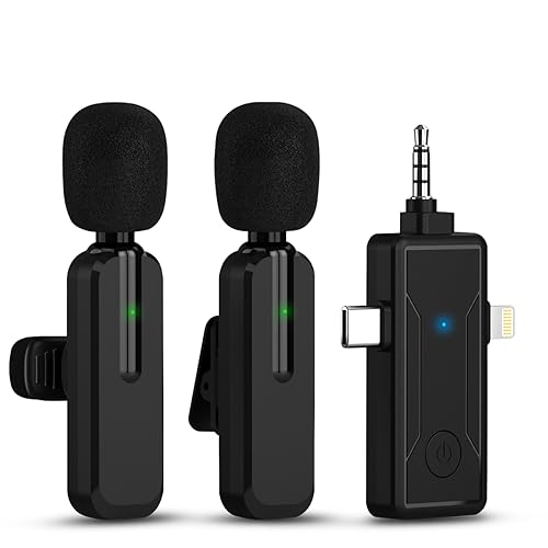 MAYBESTA Wireless Lavalier Microphone for iPhone Camera Android – Rotatable Clip-on Mic for Video Recording – Lapel Mini Microphones with Noise Cancellation 7H Working Time