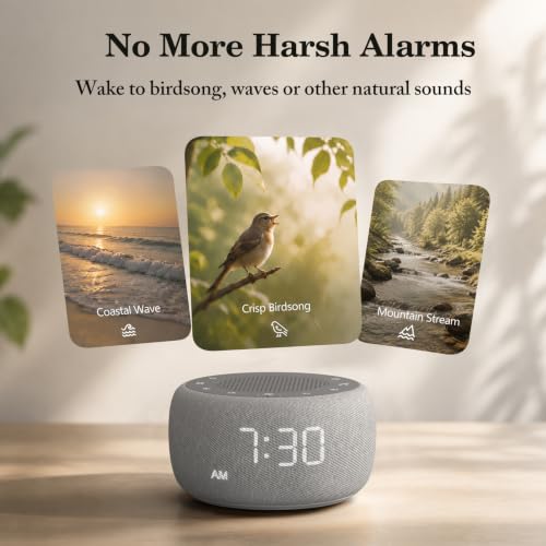 Buffbee Alarm Clock with Sound Machine for Bedrooms – 2-in-1 White Noise Machine for Sleep, Gentle Wake-Up with Soft Alarm Sounds, Ambient Night Light, Plug-in, Sleep Better, Wake Gently - Image 3
