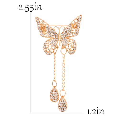 Image of Gold /Silver Butterfly Brooches for Women Rhinestone Tassel Butterfly Pin Brooch Dainty Crystal Lapel Pin Animal Insect CZ Brooch Lapel Pin for Coats Jackets Sweaters Accessories