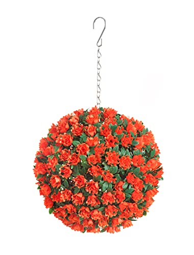 Best Artificial 23cm Rose Topiary Hanging Flower Ball **UV Fade Protected** (Orange)