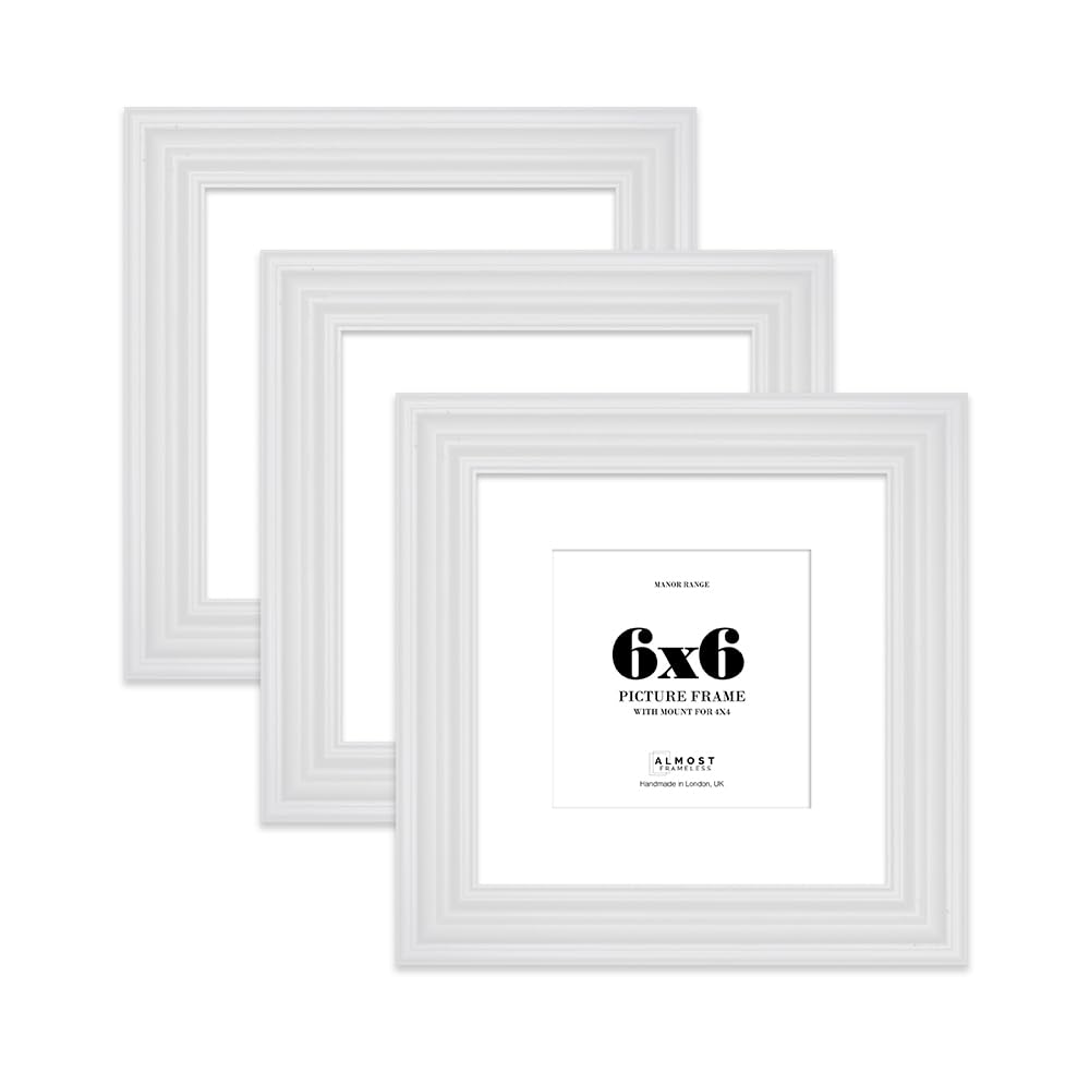 6x6" White Picture Frame - 6x6" Square Frame with 4x4" Mount for 6x6"/4x4" Pictures Art Deco Style Wall Art, 3 Pack