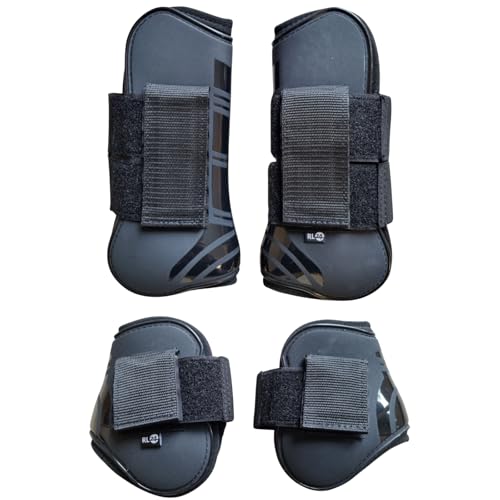Foto von RL24 - Gamaschen & Streichkappen (4er Set) | Pferdebeinschutz mit Klettverschluss | weich gefüttert, anatomisch geformt & stoßabsorbierend | Pony & Pferde Zubehör in Grau für Warm- & Vollblut