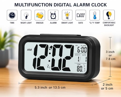 Image of Alarm Clock, Digital Alarm Clock, Battery Operated Bed Side - Table Clocks with Temperature Display, Snooze Function and Backlight, Travel, Bedroom