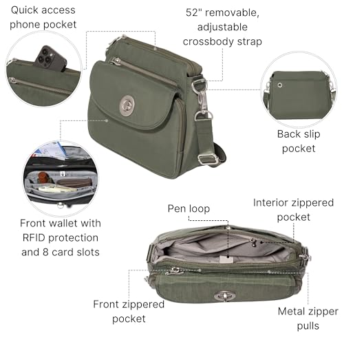 Image of Baggallini Calais Crossbody Bags for Women 10x7 Lightweight Water-Resistant Travel Purse, RFID & Interior Organization