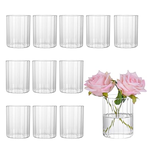 4 Inch Tall Ribbed Clear Glass Vase, Vases for Centerpieces