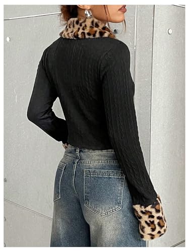 Milumia Women's Leopard Print Y2k Crop Jacket Faux Fur Trim Coat Outwear Clubwear2