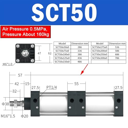 Vérin pneumatique double effet avec course ajustable de 25 à 1000 mm